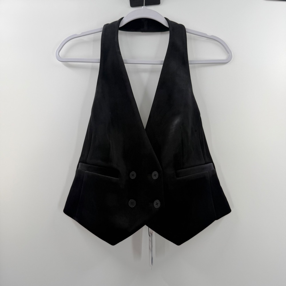 Express Womens Black Velvet Halter Vest Double Breasted Tuxedo Top Small New